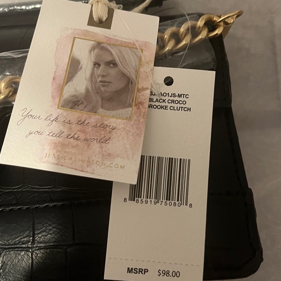 Jessica Simpson Black Croc-Embossed Clutch with Gold Accent - Picture 9 of 9